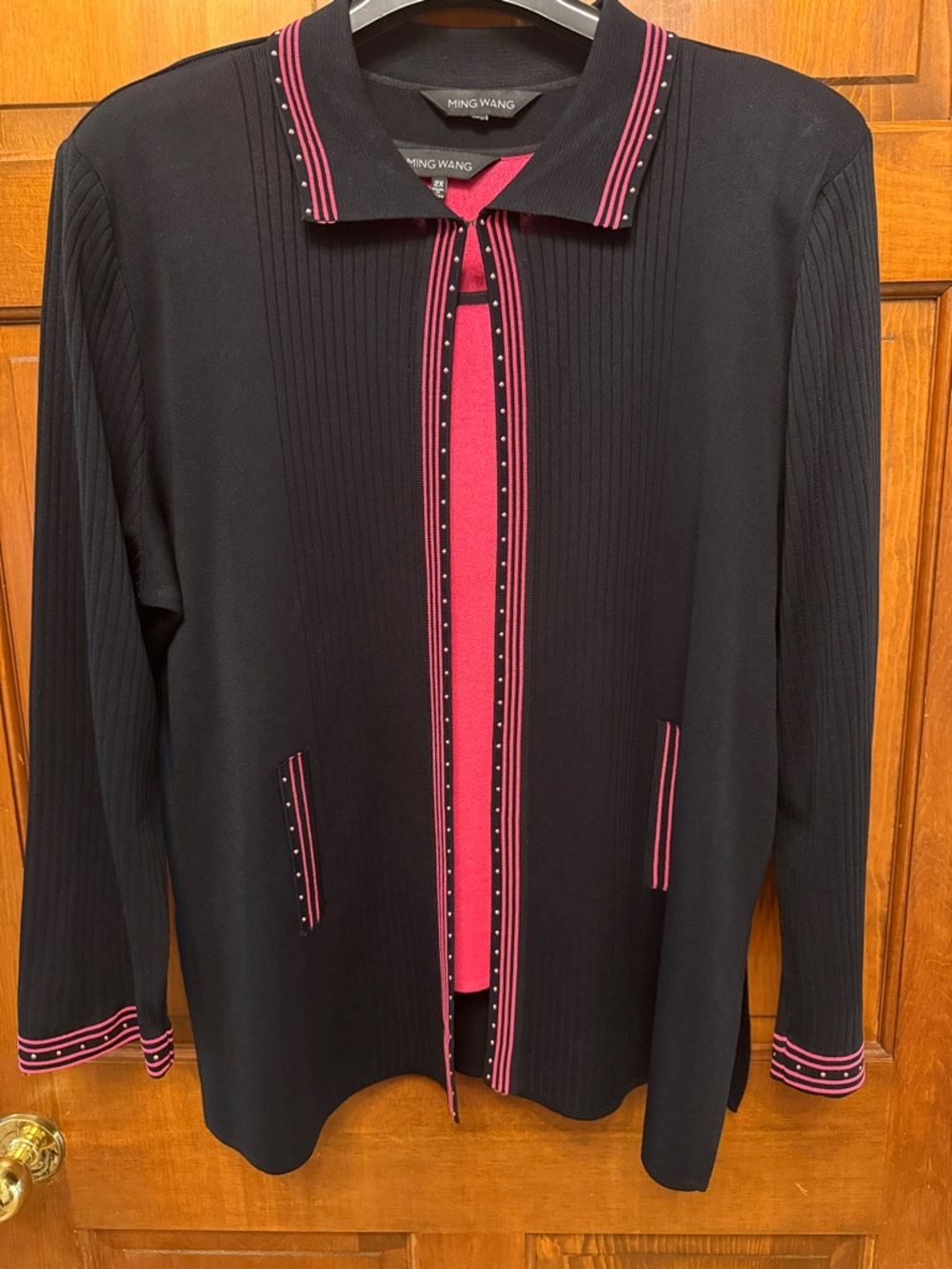 Ming Wang Black Jacket and matching shell with Pink Trim Detailing